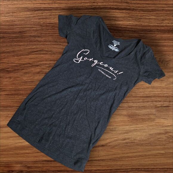 Victoria's Secret Black and Pink Sparkle Y2K Gorgeous Tee Shirt - Picture 2 of 5